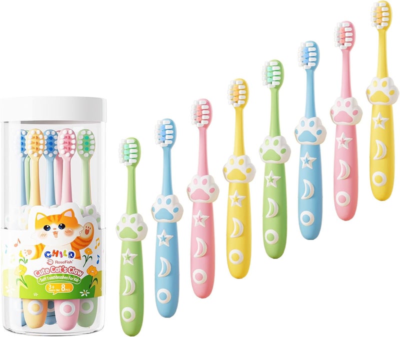 RoseFish 8 Pack Kids Toothbrushes Extra Soft Toddler Toothbrush 2-8 Years Children Manual Toothbrushes for Clean Teeth Cute Kid Toothbrushes Make Your Toddler Love Brushing Teeth - Image 1